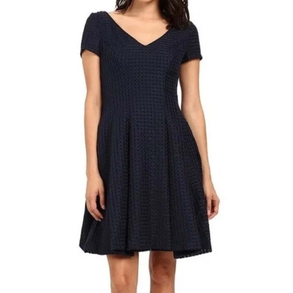 Nue by Shani Navy Textured Fit Flare Dress Pockets Size 2 NWT Weddingguest